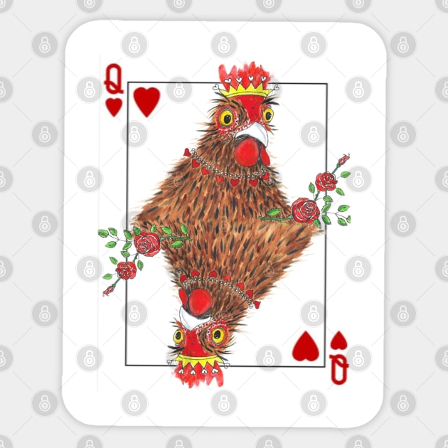 Queen of Hearts Chicken playing card Sticker by Marjansart 